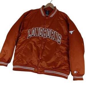 Starter Vintage Texas Longhorns Bomber Jacket Mens Large Burnt Orange 80s Satin